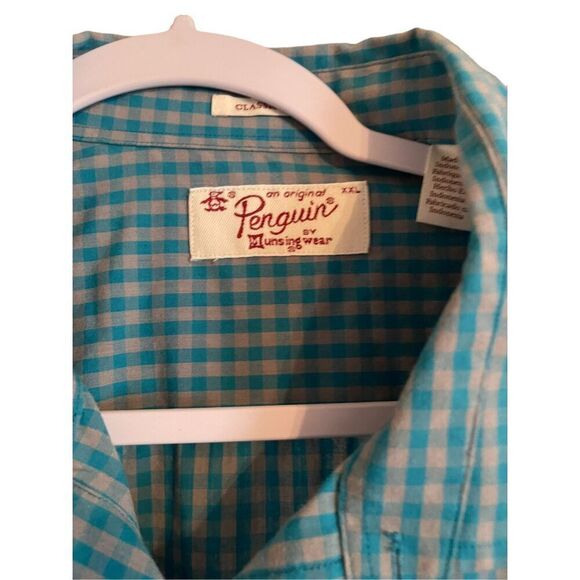 Penguin Mens Blue & Cream Gingham Button Up Long Sleeve Shirt Size XXL - Picture 12 of 12